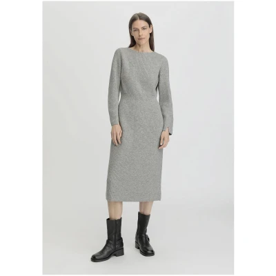 hessnatur Damen Strickkleid Midi Regular aus Bio-Baumwolle und Schurwolle - grau - Größe L