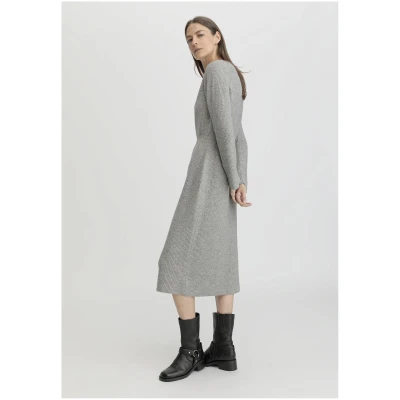 hessnatur Damen Strickkleid Midi Regular aus Bio-Baumwolle und Schurwolle - grau - Größe L