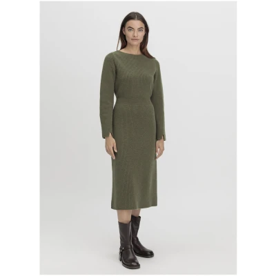 hessnatur Damen Strickkleid Midi Regular aus Bio-Baumwolle und Schurwolle - grün - Größe L