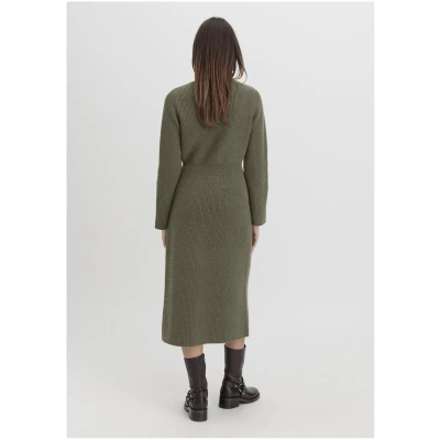hessnatur Damen Strickkleid Midi Regular aus Bio-Baumwolle und Schurwolle - grün - Größe L