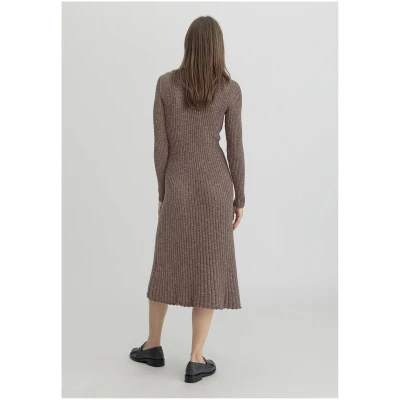 hessnatur Damen Strickkleid Midi Slim aus Bio-Baumwolle - braun - Größe 34