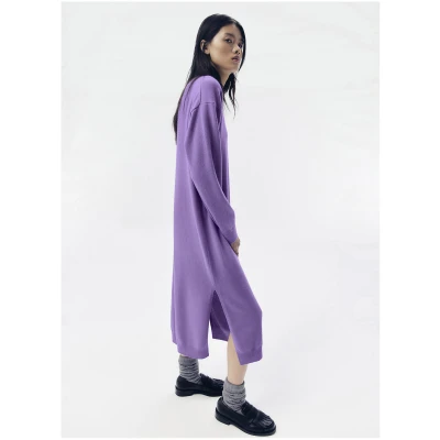 hessnatur Damen WUNDERKIND × HESSNATUR Strickkleid Midi Oversize aus Bio-Merinowolle mit Kaschmir - lila - Größe L
