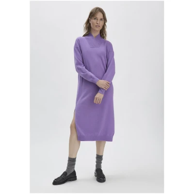 hessnatur Damen WUNDERKIND × HESSNATUR Strickkleid Midi Oversize aus Bio-Merinowolle mit Kaschmir - lila - Größe L