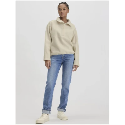 hessnatur Damen Wollfleece Troyer Relaxed aus Bio-Merinowolle mit Bio-Baumwolle - beige - Größe L