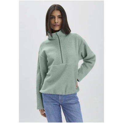hessnatur Damen Wollfleece Troyer Relaxed aus Bio-Merinowolle mit Bio-Baumwolle - gelb - Größe L