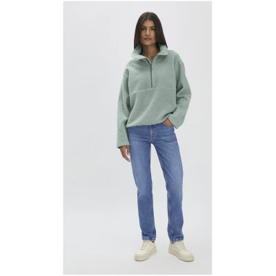 hessnatur Damen Wollfleece Troyer Relaxed aus Bio-Merinowolle mit Bio-Baumwolle - gelb - Größe L