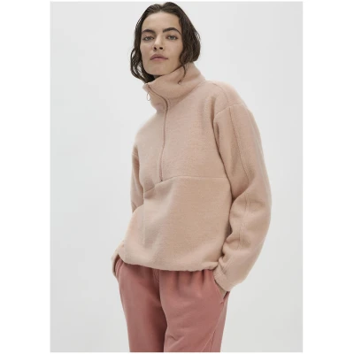 hessnatur Damen Wollfleece Troyer Relaxed aus Bio-Merinowolle mit Bio-Baumwolle - rosa - Größe L