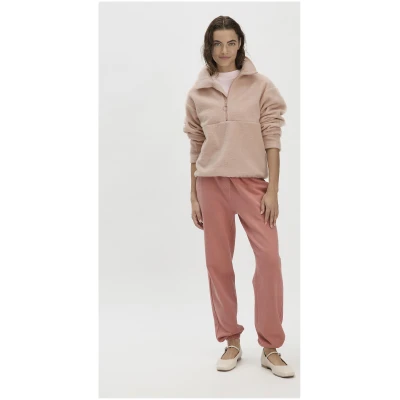 hessnatur Damen Wollfleece Troyer Relaxed aus Bio-Merinowolle mit Bio-Baumwolle - rosa - Größe L