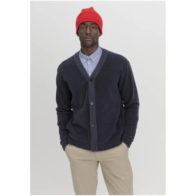 hessnatur Herren Fleece Cardigan Relaxed aus Bio-Baumwolle - blau - Größe 46