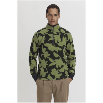 hessnatur Herren Fleece Troyer Relaxed aus Bio-Baumwolle - grün - Größe 46