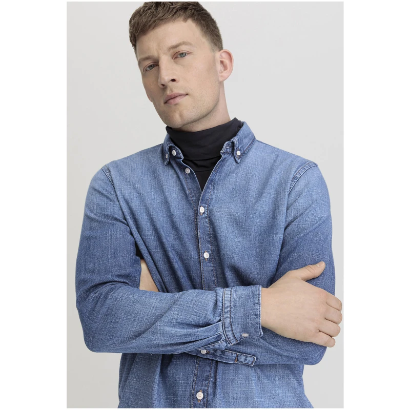 hessnatur Herren Jeans Hemd Regular aus Bio-Denim - blau - Größe XS (37/38)