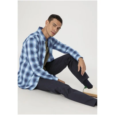 hessnatur Herren Karo-Hemd Relaxed aus Bio-Baumwolle - blau - Größe XS (37/38)