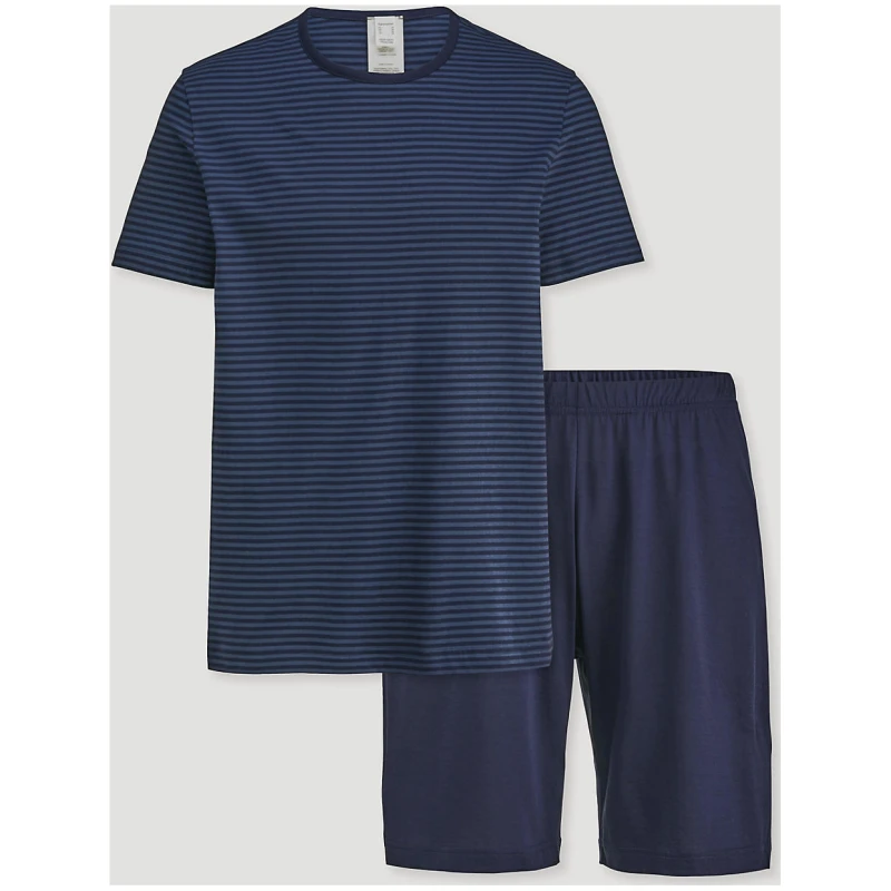hessnatur Herren Pyjama Relaxed PURE COTTON aus Bio-Baumwolle - blau - Größe 46