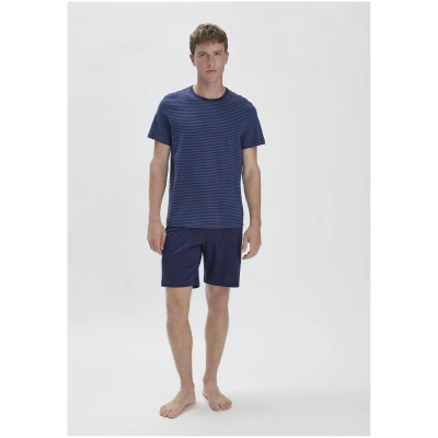 hessnatur Herren Pyjama Relaxed PURE COTTON aus Bio-Baumwolle - blau - Größe 46