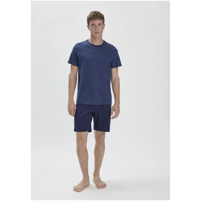 hessnatur Herren Pyjama Relaxed PURE COTTON aus Bio-Baumwolle - blau - Größe 46