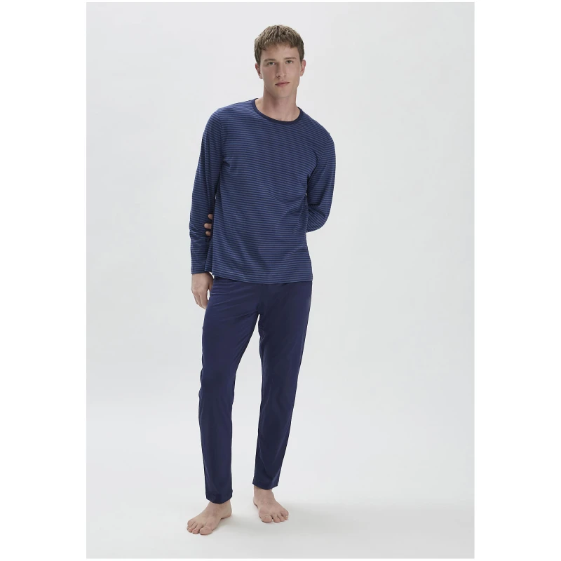 hessnatur Herren Pyjama Relaxed PURE COTTON - blau - Größe 46