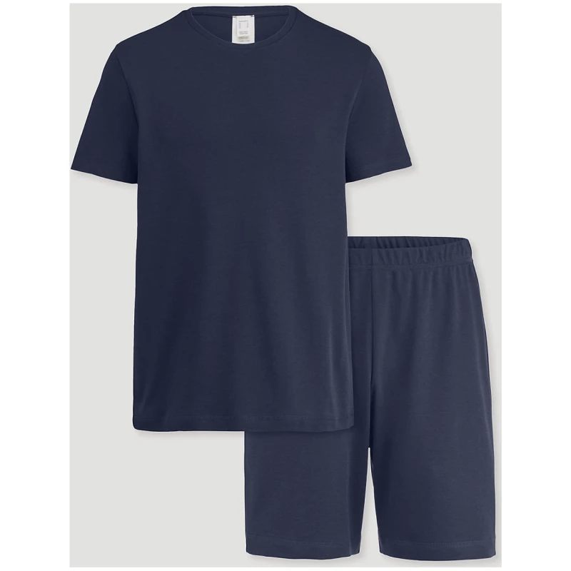 hessnatur Herren Pyjama Relaxed PURE NATURE aus Bio-Baumwolle - blau - Größe 46