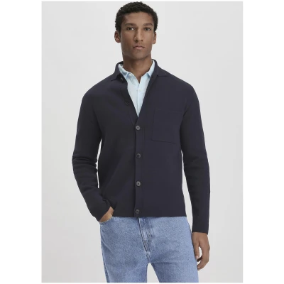 hessnatur Herren Strick-Sakko Regular aus Bio-Baumwolle mit Bio-Merinowolle - blau - Größe 46