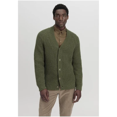 hessnatur Herren Strickjacke Regular aus Merinowolle - grün - Größe 46