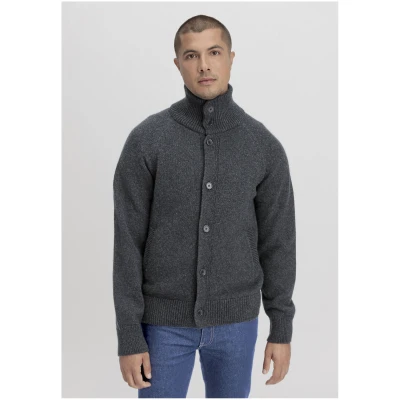hessnatur Herren Strickjacke Relaxed aus Bio-Merinowolle mit Bio-Baumwolle - grau - Größe 46