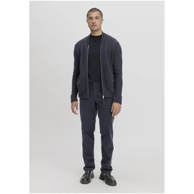 hessnatur Herren Strickjacke Smart Bomber aus Bio-Baumwolle und Schurwolle - blau - Größe 46