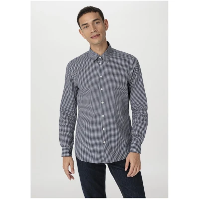 hessnatur Herren Vichy-Hemd Regular aus Bio-Baumwolle - blau - Größe XS (37/38)