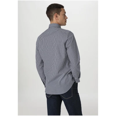 hessnatur Herren Vichy-Hemd Regular aus Bio-Baumwolle - blau - Größe XS (37/38)