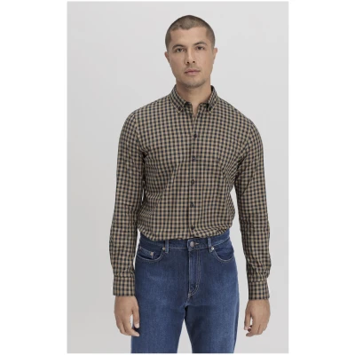 hessnatur Herren Vichy Hemd Regular aus Bio-Baumwolle - braun - Größe XS (37/38)