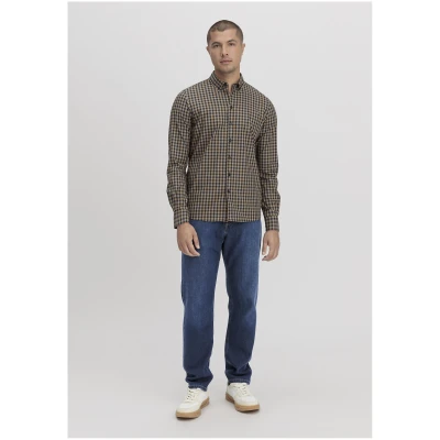 hessnatur Herren Vichy Hemd Regular aus Bio-Baumwolle - braun - Größe XS (37/38)