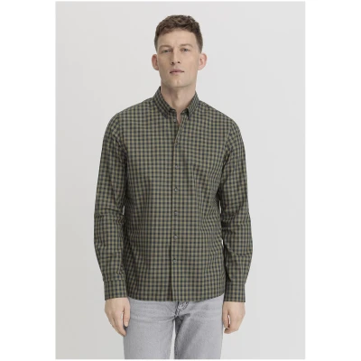 hessnatur Herren Vichy Hemd Regular aus Bio-Baumwolle - grün - Größe XS (37/38)