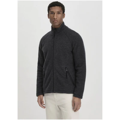 hessnatur Herren Wollfleece Jacke Relaxed aus Bio-Merinowolle - grau - Größe 46