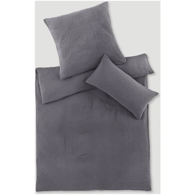 hessnatur Musselin Bettwäsche-Set aus Bio-Baumwolle - grau - Größe 135x200 / 40x80 cm