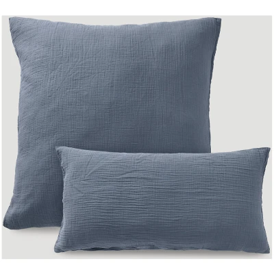 hessnatur Musselin Kissenbezug aus Bio-Baumwolle - blau - Größe 40x80 cm