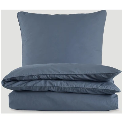 hessnatur Perkal Bettwäsche-Set aus Bio-Baumwolle - blau - Größe 135x200 / 40x80 cm