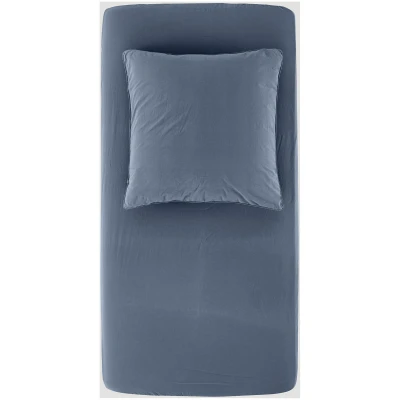 hessnatur Perkal Spannbettlaken aus Bio-Baumwolle - blau - Größe 90-100x200 cm
