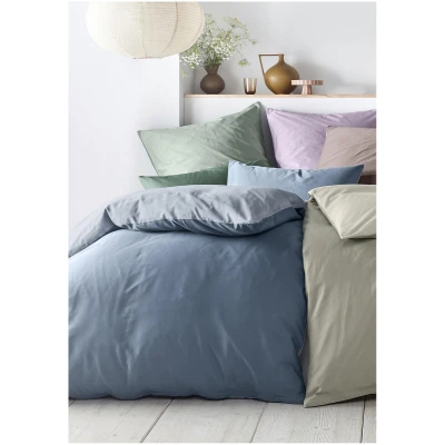 hessnatur Satin Wende-Bettwäsche-Set aus Bio-Baumwolle - blau - Größe 135x200 / 40x80 cm