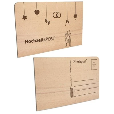 holzpost Hochzeits-Postkarte aus Holz