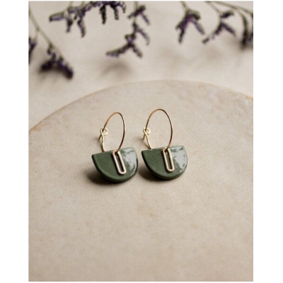 lille mus Creolen 'Halbkreis Oval' aus Porzellan und 925 Silber / vergoldet