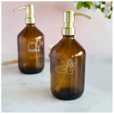 little bee fresh Seifenspender Braunglas 500 ml + Pumpspender "gold"