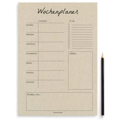 matabooks® A4 Wochenplaner/Familienplaner aus Graspapier mit To-do - 54 Blatt