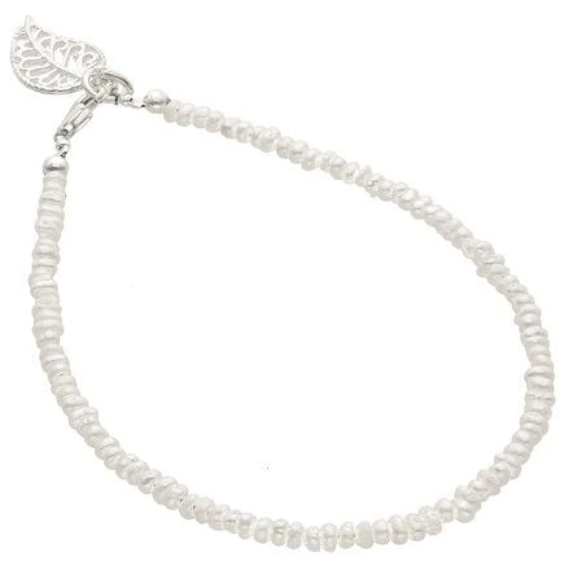 pakilia Silber Armband Perlen mit Blatt-Anhänger Fair-Trade und handmade