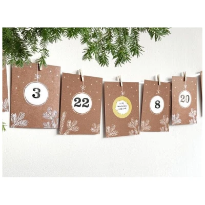 renna deluxe RUBBEL Adventskalender, DIY zum Rubbeln, GOLD, Bastelset 97 Teile | Gutschein-Kalender im Kraftpapier Look