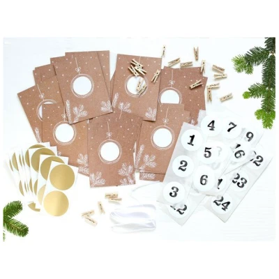 renna deluxe RUBBEL Adventskalender, DIY zum Rubbeln, GOLD, Bastelset 97 Teile | Gutschein-Kalender im Kraftpapier Look