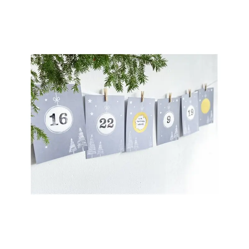 renna deluxe RUBBEL Adventskalender, zum Rubbeln, GOLD Grau Weiß, Bastelset 97 Teile | Gutschein-Kalender im Boho Nordic Stil