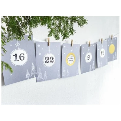 renna deluxe RUBBEL Adventskalender, zum Rubbeln, GOLD Grau Weiß, Bastelset 97 Teile | Gutschein-Kalender im Boho Nordic Stil