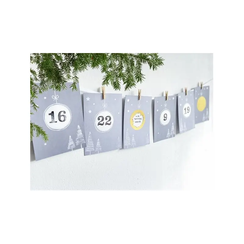 renna deluxe RUBBEL Adventskalender, zum Rubbeln, GOLD Grau Weiß, Bastelset 97 Teile | Gutschein-Kalender im Boho Nordic Stil