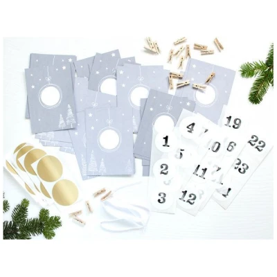 renna deluxe RUBBEL Adventskalender, zum Rubbeln, GOLD Grau Weiß, Bastelset 97 Teile | Gutschein-Kalender im Boho Nordic Stil