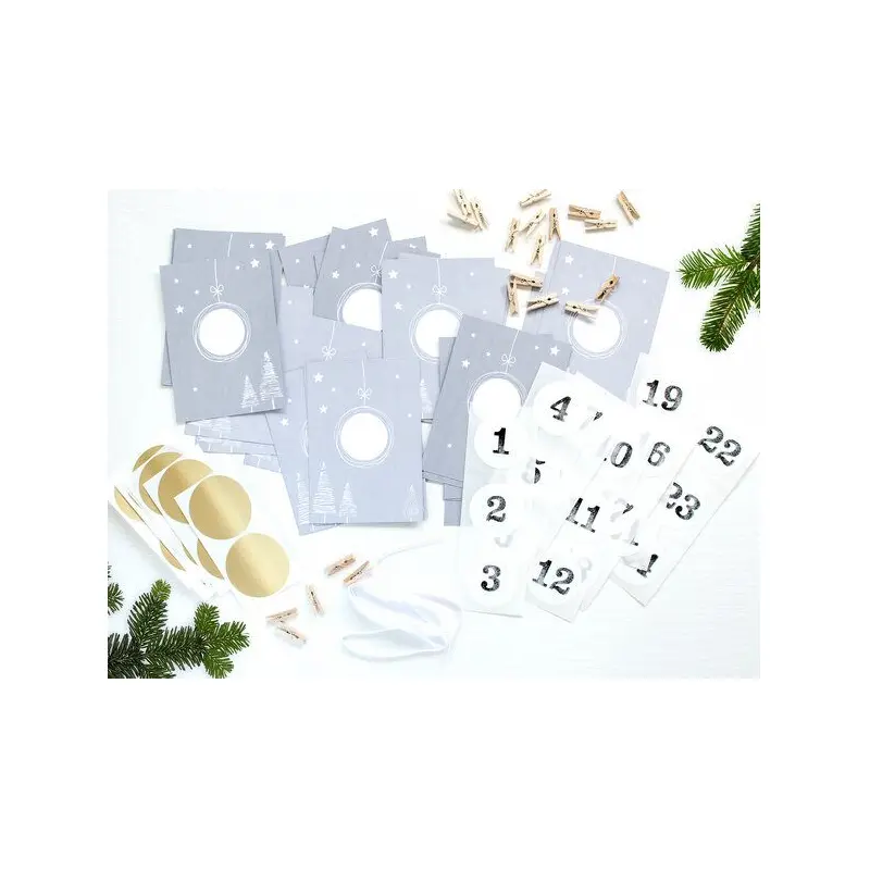 renna deluxe RUBBEL Adventskalender, zum Rubbeln, GOLD Grau Weiß, Bastelset 97 Teile | Gutschein-Kalender im Boho Nordic Stil