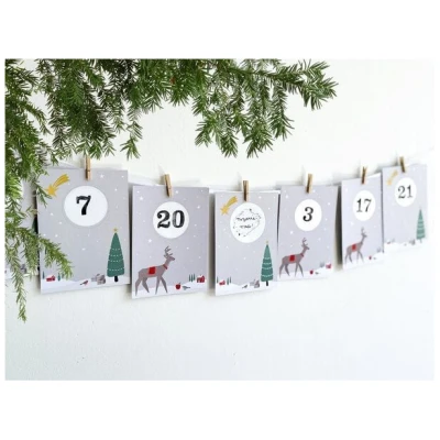 renna deluxe RUBBEL Adventskalender, zum Rubbeln, Weihnachten Reh Tannenbaum, Bastelset 97 Teile | Gutschein-Kalender im Nordic Stil