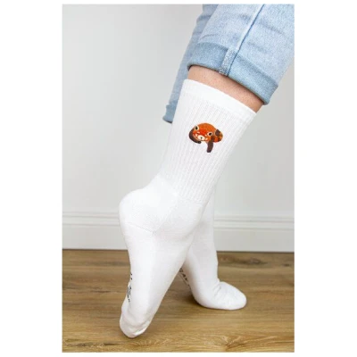 sticknic Socken mit Rotem Panda Motiv gestickt - Minimalistische Stickerei - Tennissocken - Kuschelsocken - Geschenk